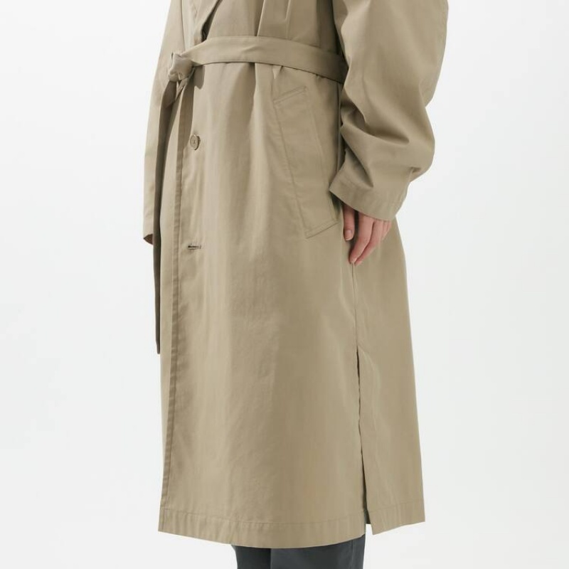 Women's Uniqlo U Hooded Long Coats Khaki | LVUB-25467