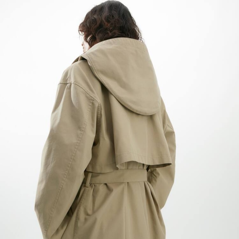 Women's Uniqlo U Hooded Long Coats Khaki | LVUB-25467