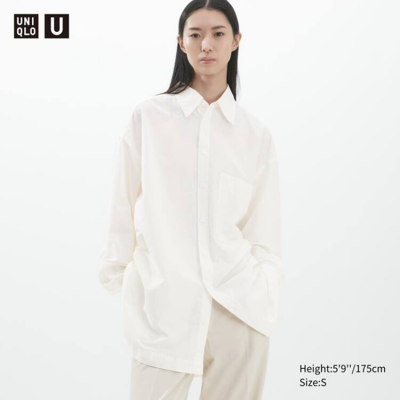 Women\'s Uniqlo U Oversized Shirts White | QYAX-05834