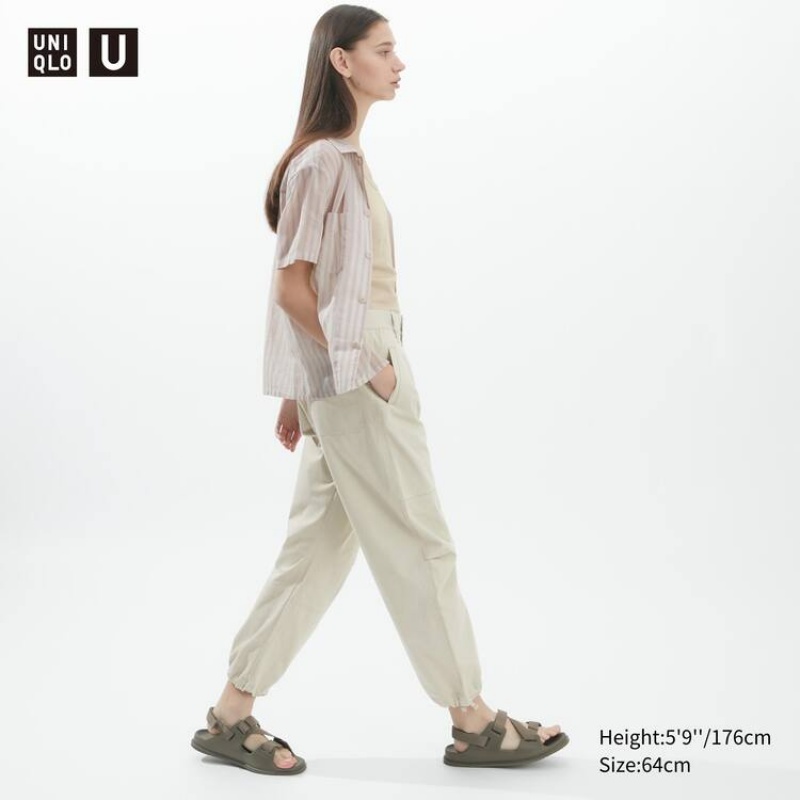 Women\'s Uniqlo U Pleated Jogger Beige | TEOZ-07984