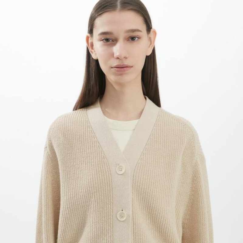 Women's Uniqlo U Ribbed Cardigan Beige | KBVL-72531