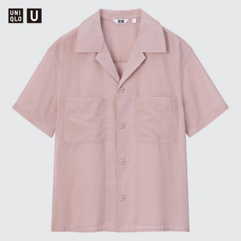 Women's Uniqlo U Sheer Short Sleeved Shirts Pink | MJIG-89526