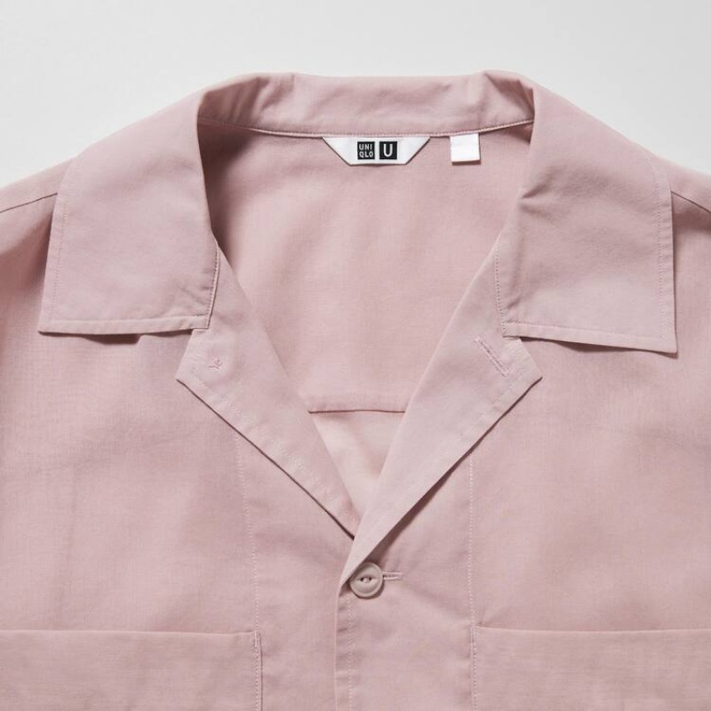 Women's Uniqlo U Sheer Short Sleeved Shirts Pink | MJIG-89526