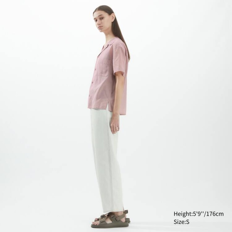 Women's Uniqlo U Sheer Short Sleeved Shirts Pink | MJIG-89526