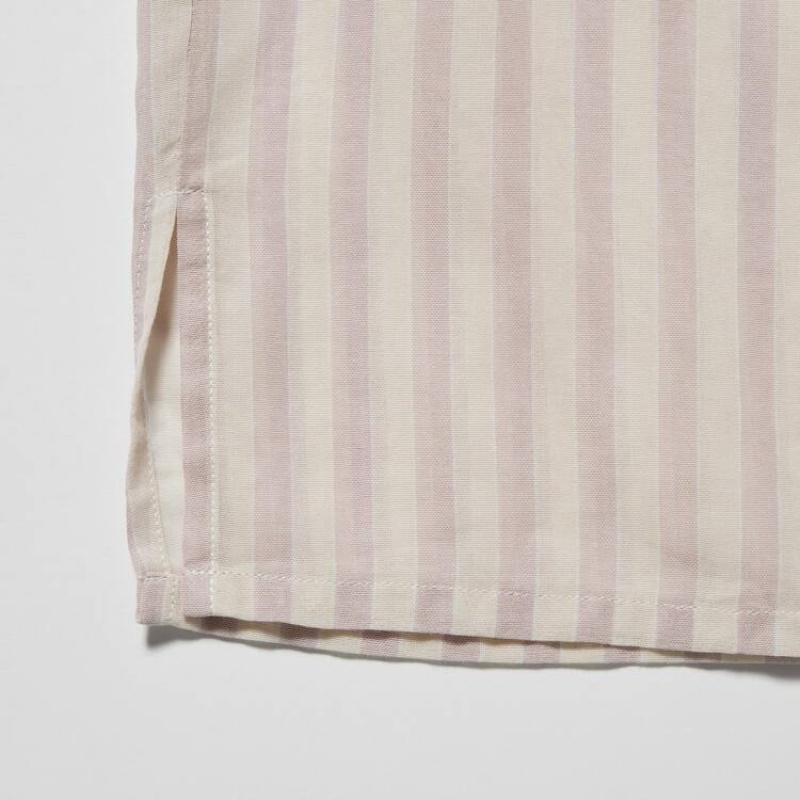 Women's Uniqlo U Sheer Striped Short Sleeved Shirts Pink | OSYJ-94835