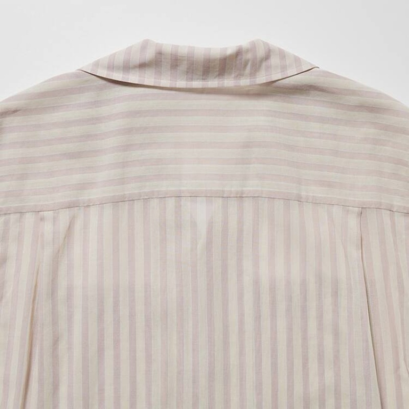 Women's Uniqlo U Sheer Striped Short Sleeved Shirts Pink | OSYJ-94835