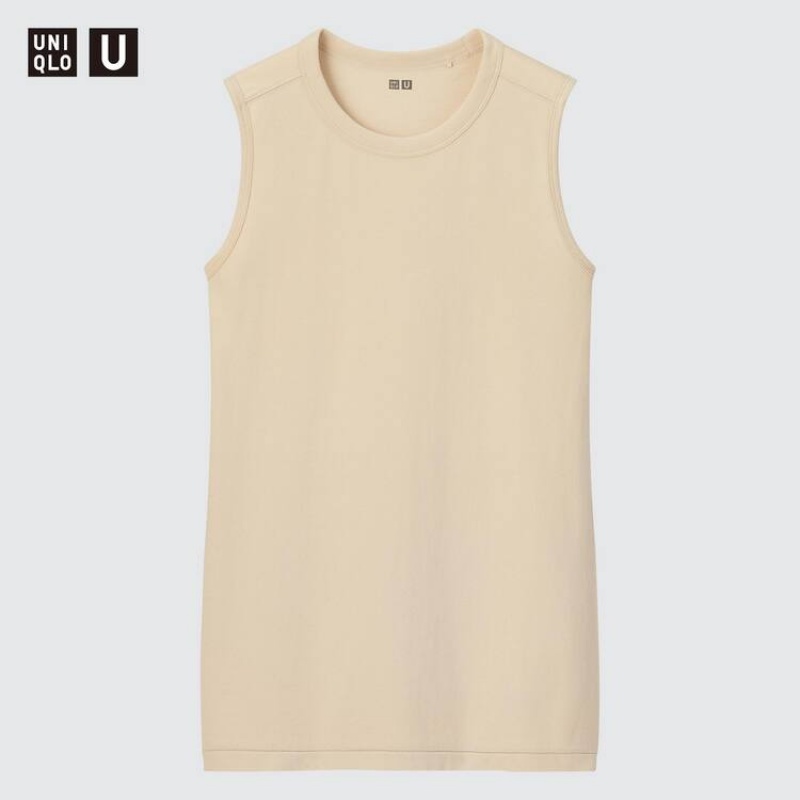 Women's Uniqlo U Sleeveless Vest Beige | WDLC-76943