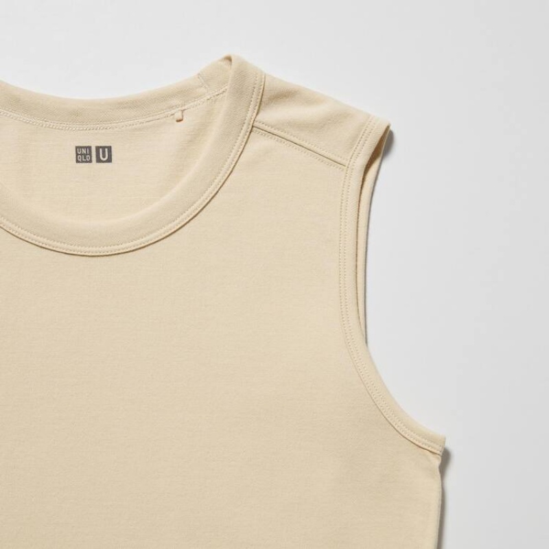 Women's Uniqlo U Sleeveless Vest Beige | WDLC-76943