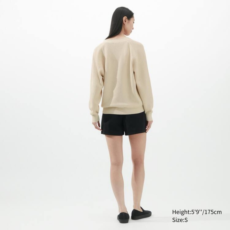 Women's Uniqlo U V Neck Knitwear Beige | HPKW-46503