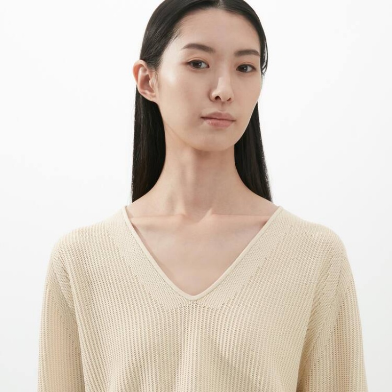 Women's Uniqlo U V Neck Knitwear Beige | HPKW-46503