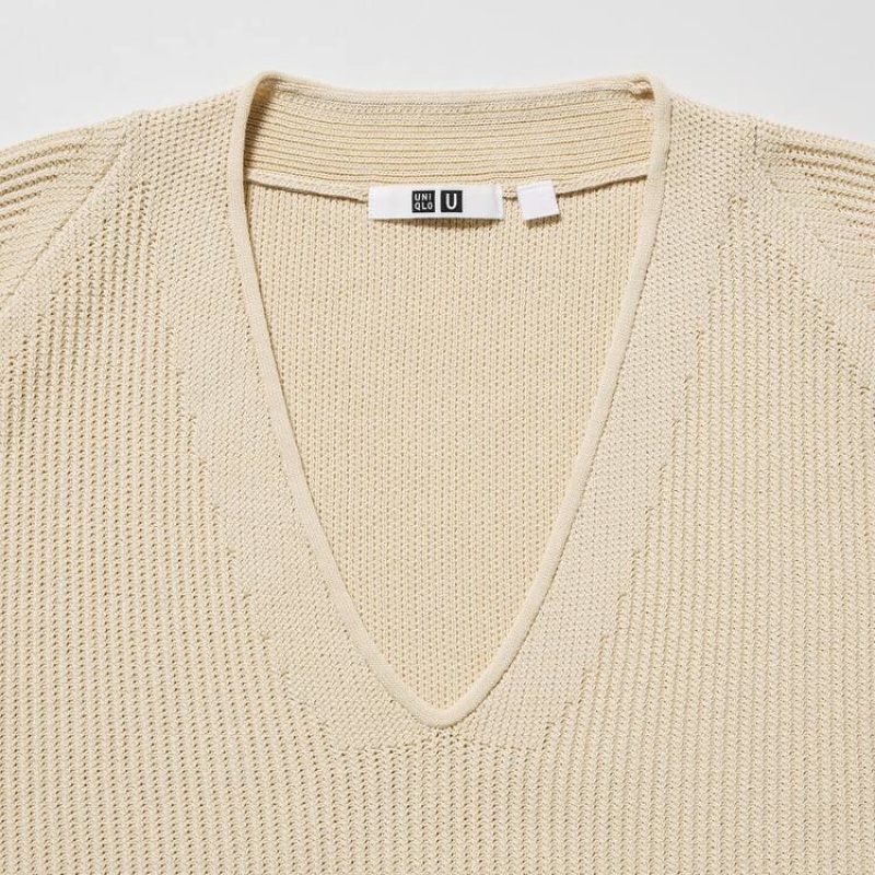 Women's Uniqlo U V Neck Knitwear Beige | HPKW-46503