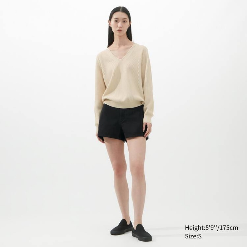 Women\'s Uniqlo U V Neck Knitwear Beige | HPKW-46503