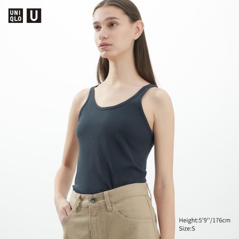 Women\'s Uniqlo U Vest Dark Grey | HKXI-68701