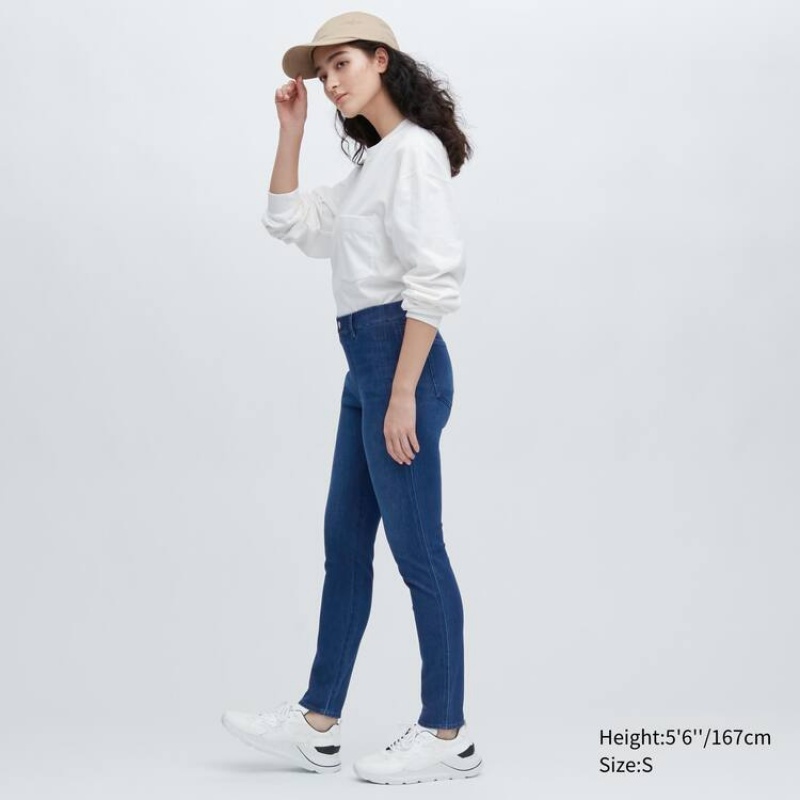 Women's Uniqlo Ultra Stretch Denim Trousers Blue | QONY-85916