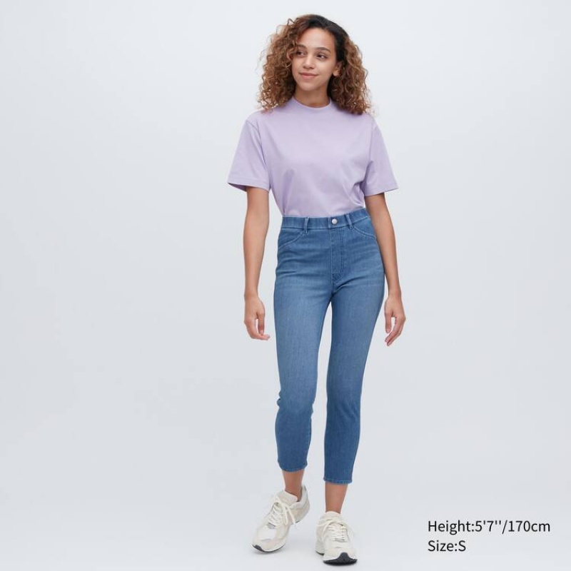 Women's Uniqlo Ultra Stretch High Rise Cropped Leggings Blue | XHRP-94786