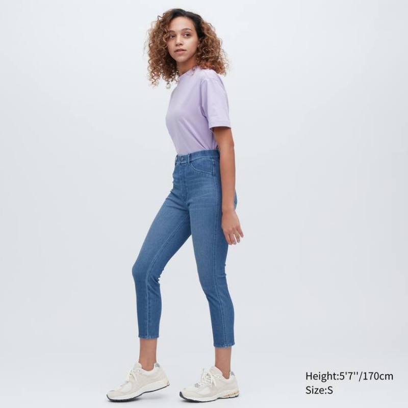 Women's Uniqlo Ultra Stretch High Rise Cropped Leggings Blue | XHRP-94786