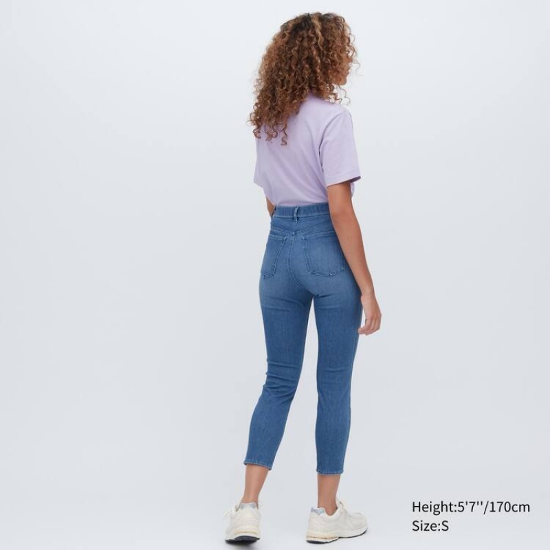 Women's Uniqlo Ultra Stretch High Rise Cropped Leggings Blue | XHRP-94786