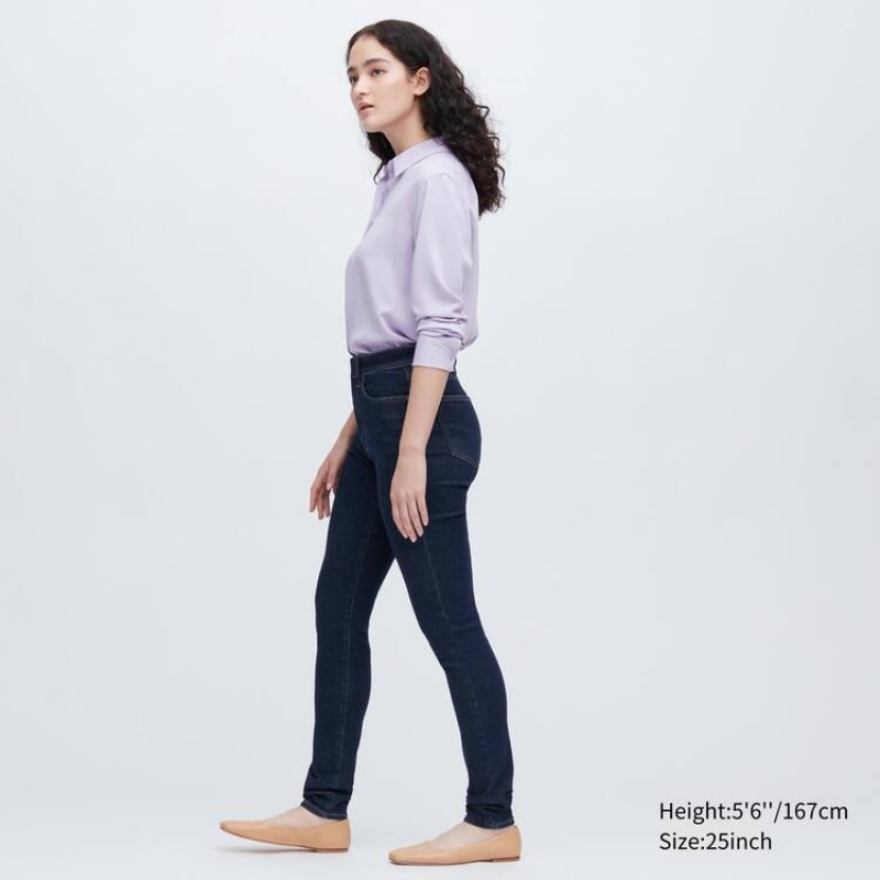 Women's Uniqlo Ultra Stretch High Rise Skinny Fit Jeans Navy | YGWQ-78950