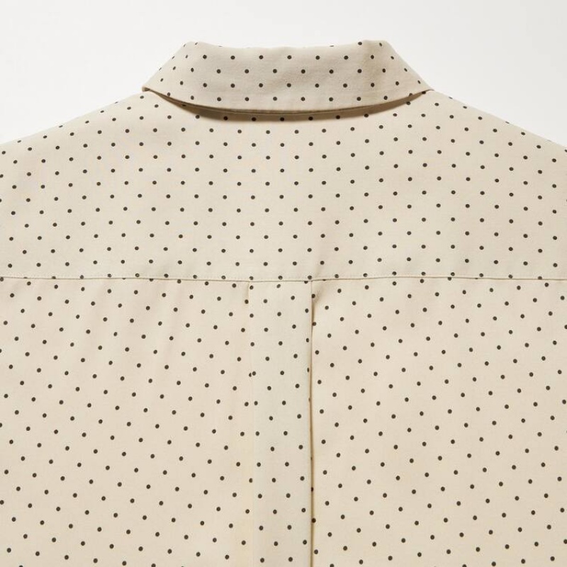 Women's Uniqlo Viscose Dotted Long Sleeved Blouse Beige | QDFE-26548