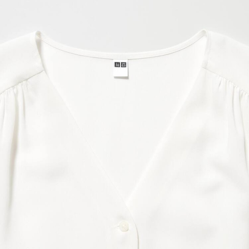 Women's Uniqlo Viscose Lawn Short Sleeved Blouse White | HDBT-60124