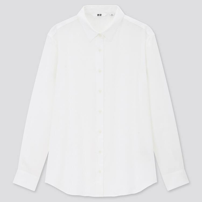 Women\'s Uniqlo Viscose Long Sleeved (2020 Season) Blouse White | YCJS-06738