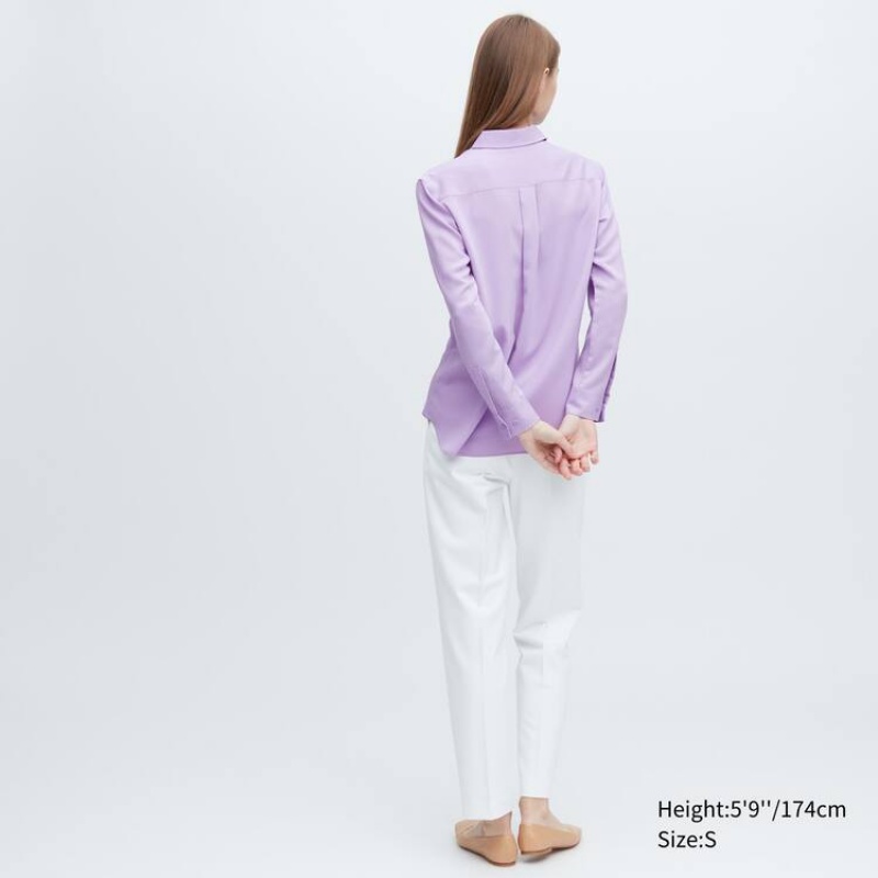 Women's Uniqlo Viscose Long Sleeved Blouse Purple | YJAB-19857