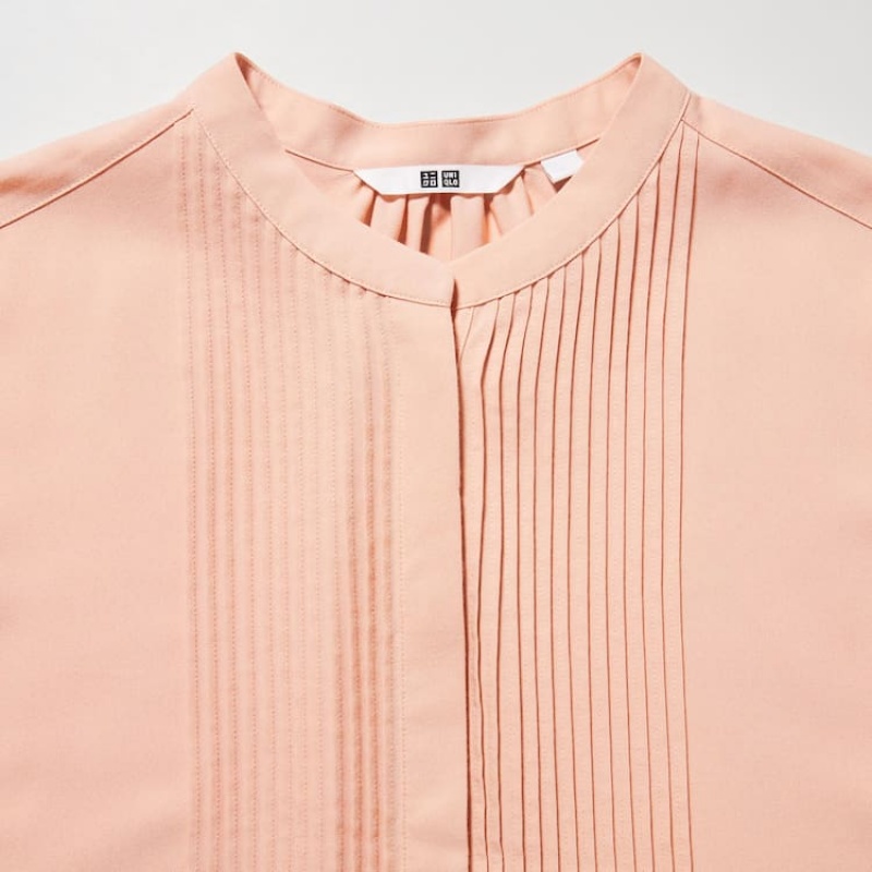 Women's Uniqlo Viscose Pintucked Long Sleeved Blouse Coral | THSO-73925