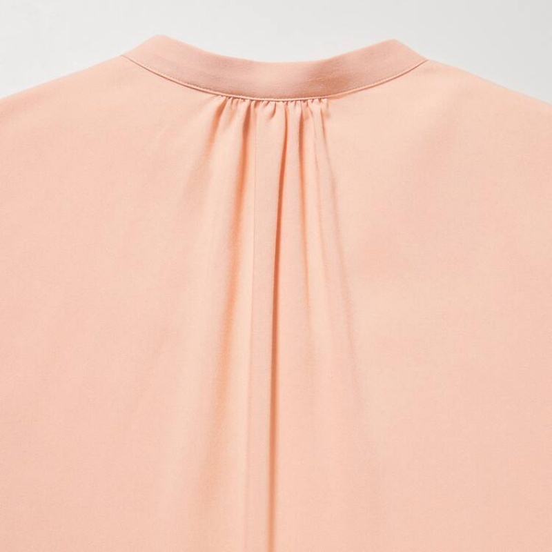 Women's Uniqlo Viscose Pintucked Long Sleeved Blouse Coral | THSO-73925