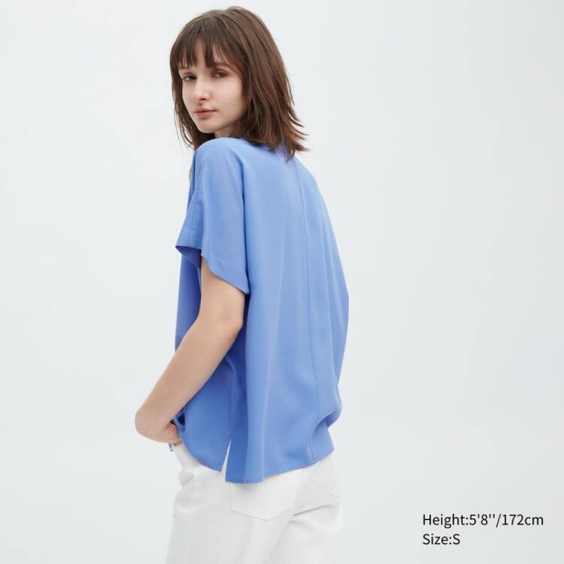 Women's Uniqlo Viscose Short Sleeved Blouse Blue | UCYE-68970