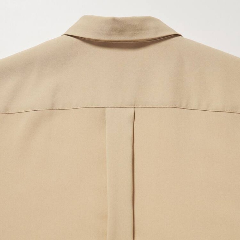 Women's Uniqlo Viscose Skipper Collar 3/4 Sleeved Blouse Khaki | CAVF-70298