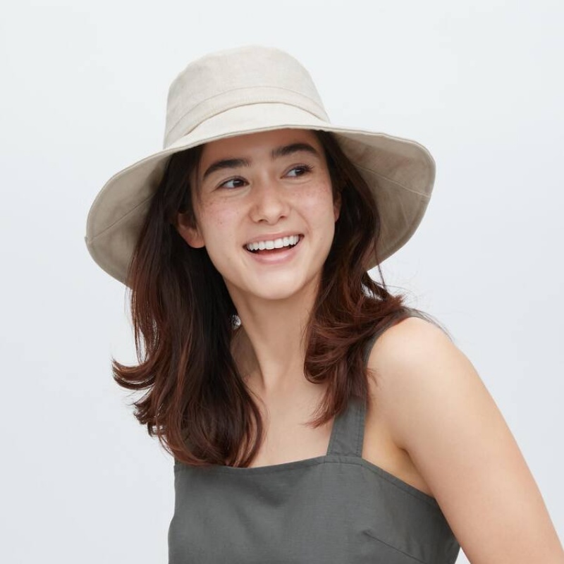 Women's Uniqlo Wide Brim Hats Beige | FOXU-86324