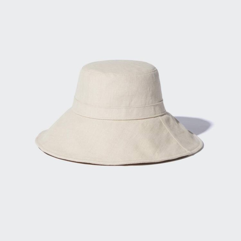 Women\'s Uniqlo Wide Brim Hats Beige | FOXU-86324