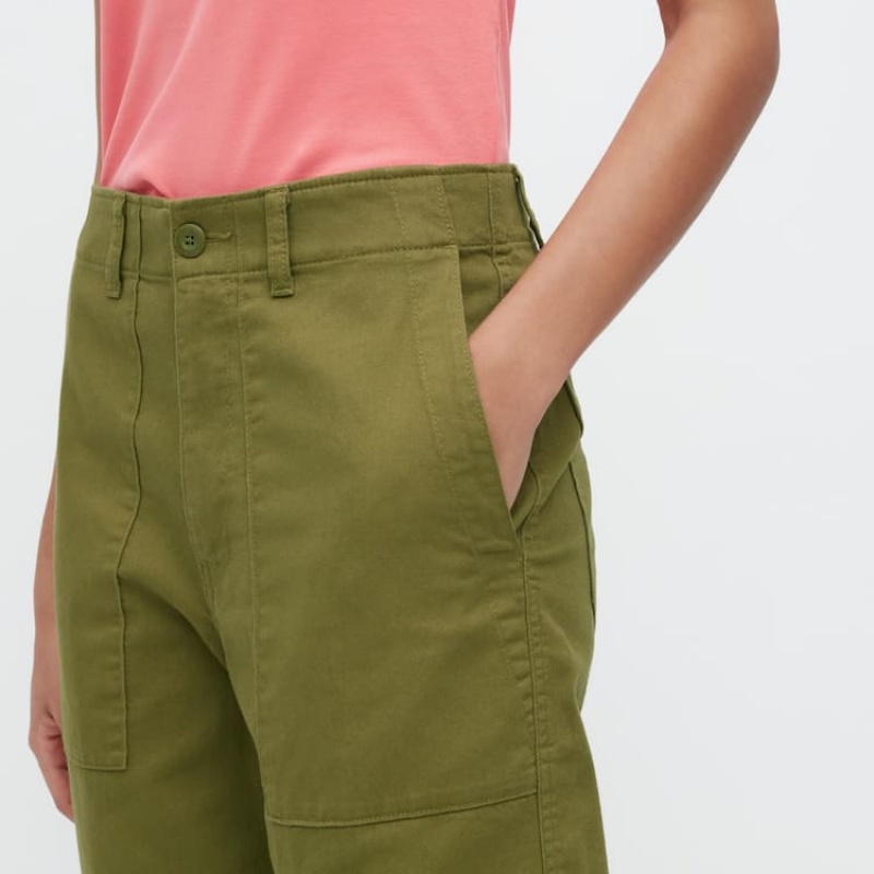 Women's Uniqlo Wide Leg Baker Trousers Olive | ZJSX-25140