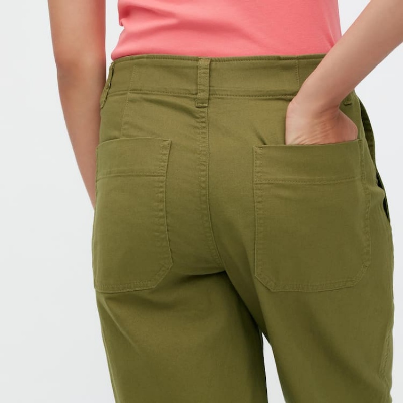 Women's Uniqlo Wide Leg Baker Trousers Olive | ZJSX-25140